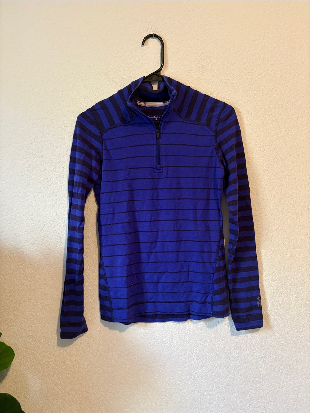 Smartwool Women’s Striped Quarter Zip Pullover - Royal Blue & Navy merino wool